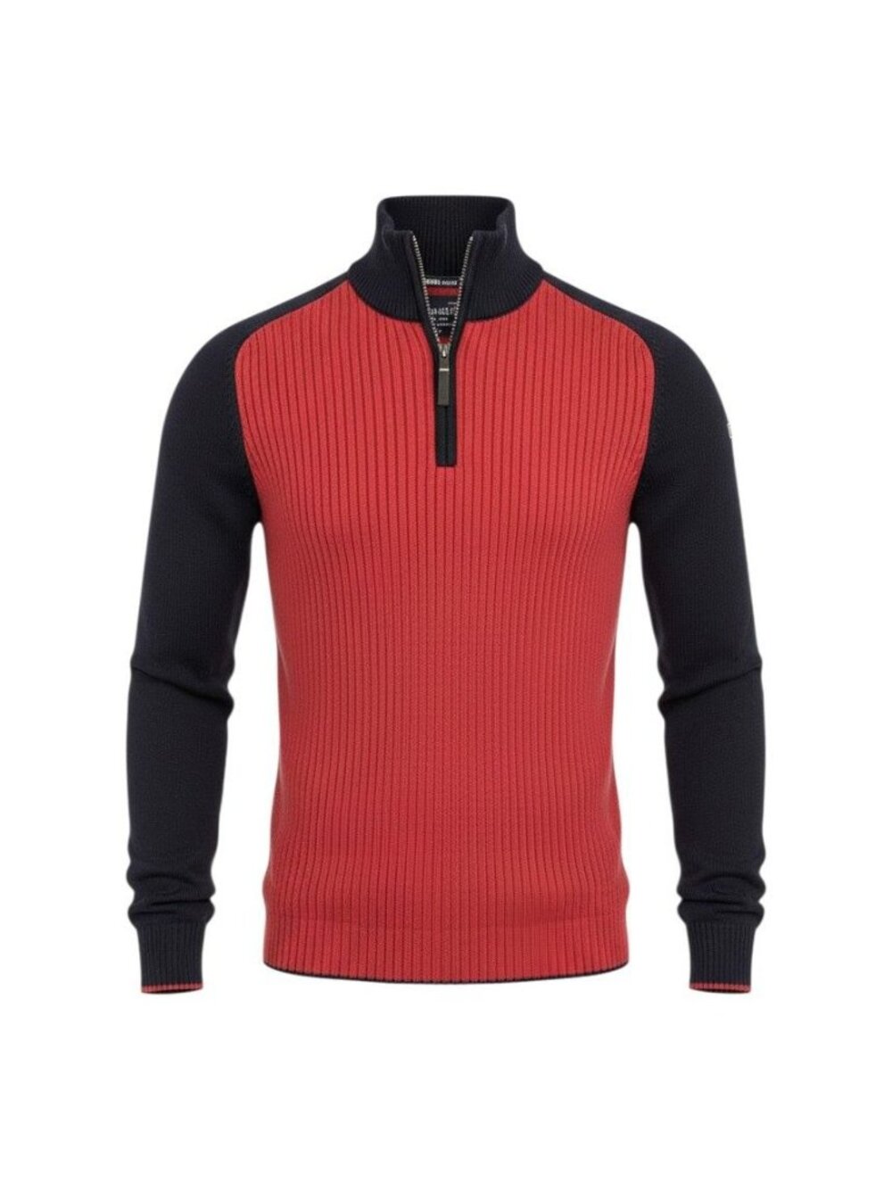 Nautica Jeans Co. Mens Red & Navy Ribbed 1/4 Zip Sweater Size L